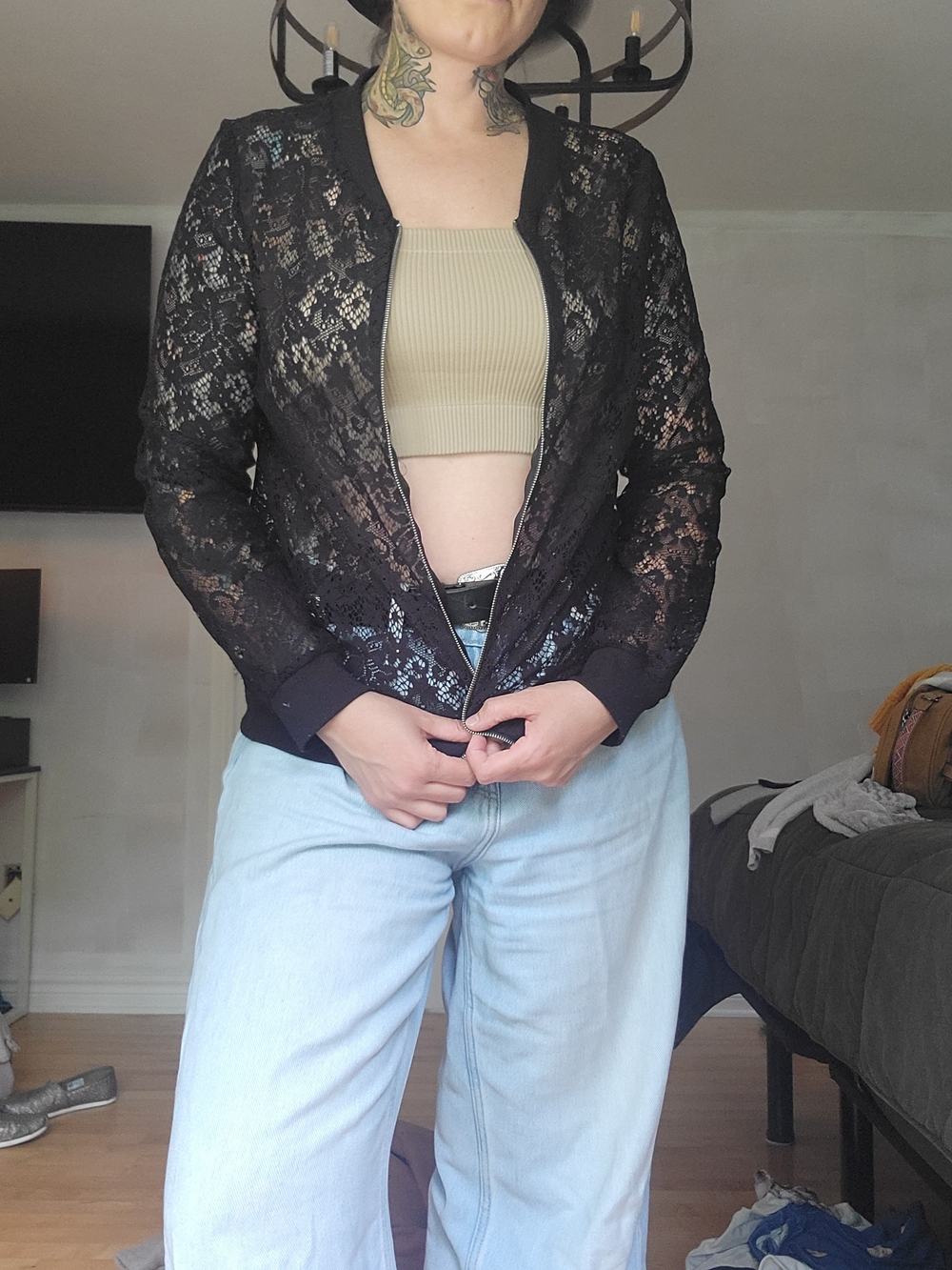 Lace Bomber Jacket - Black